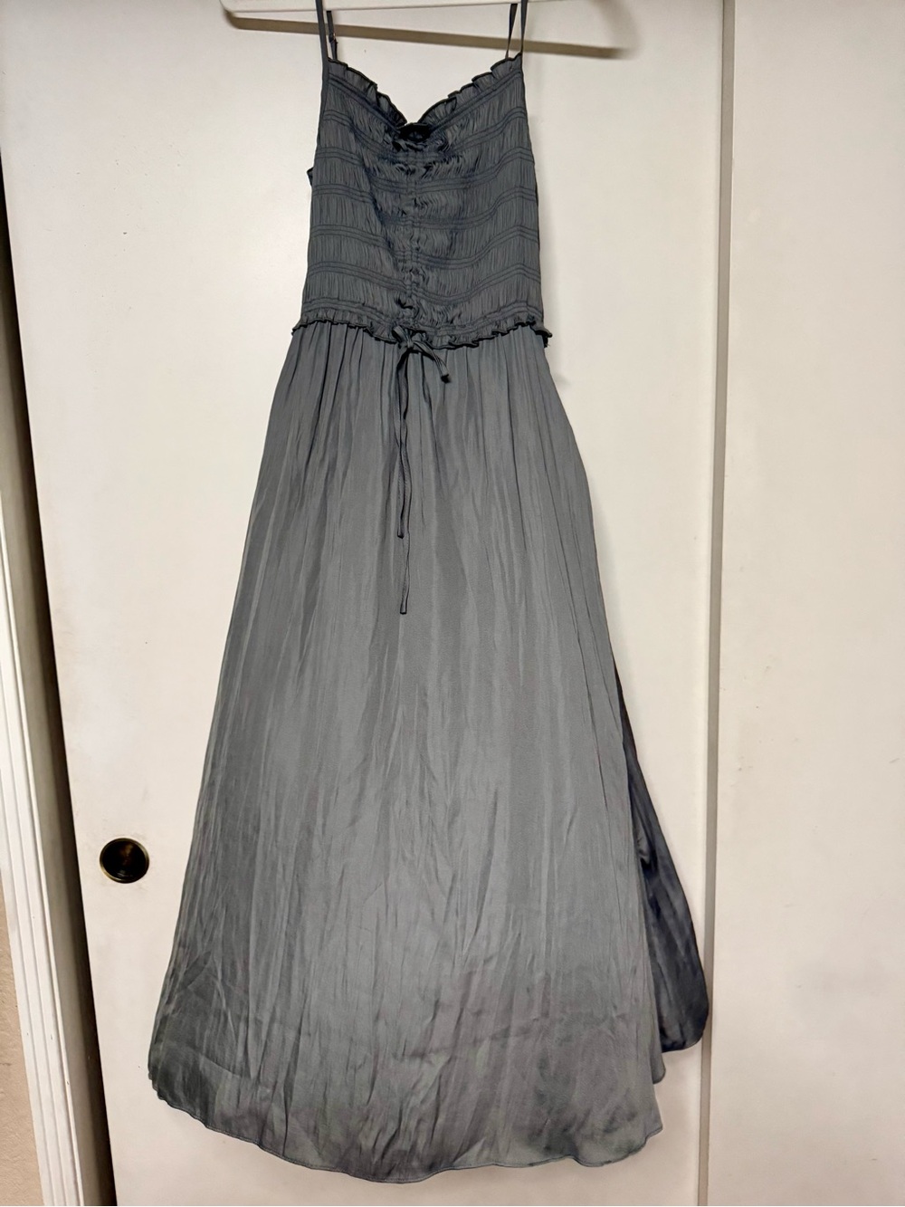 Gray Sleeveless Maxi Dress with Smocked Bodice